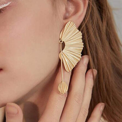 Trendy Leaf Gold Dangle Drop Tassel Earrings
