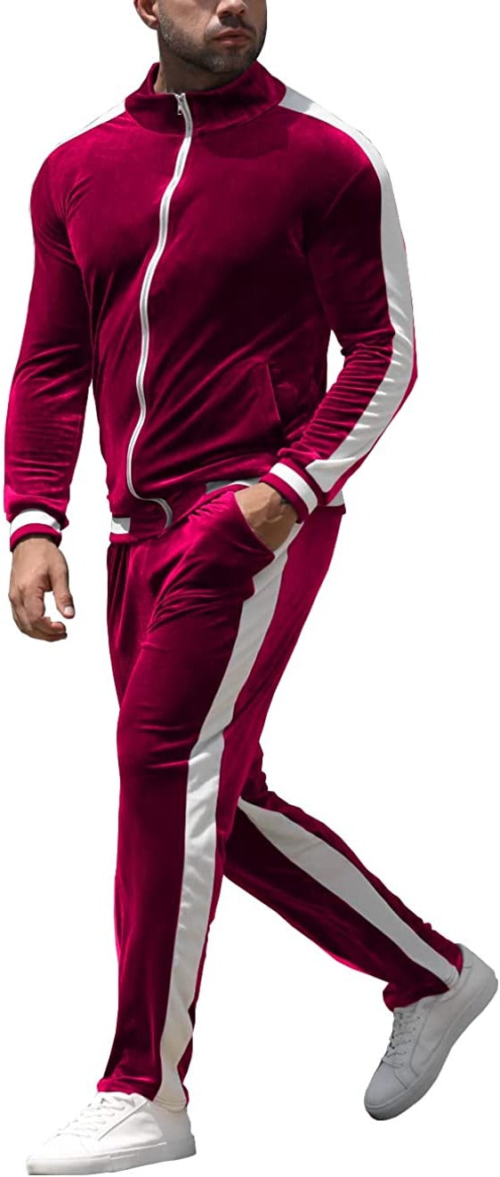 Men's Red Velvet Velour 2pc Tracksuit