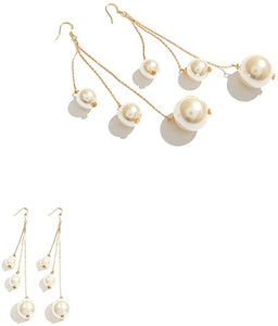 Triple Gold Pearl Dangle Earrings