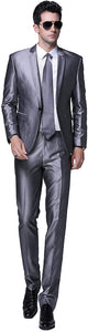 Men's Metallic Silver One Button 2pc Blazer & Pants Suit