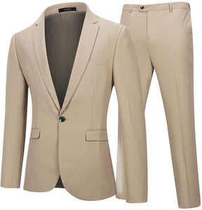 Formal Beige One Button 2 Piece Men's Suit