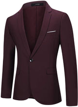 Load image into Gallery viewer, Men&#39;s Formal Burgundy One Button Blazer &amp; Pants 2pc Suit