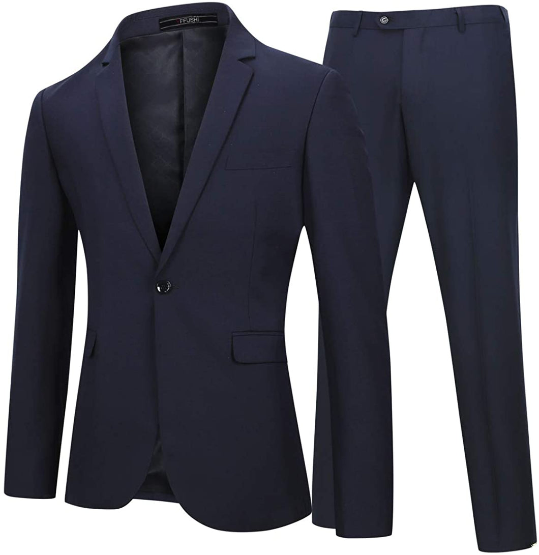 Men's Navy Blue One Button 2pc Blazer & Pant Suit