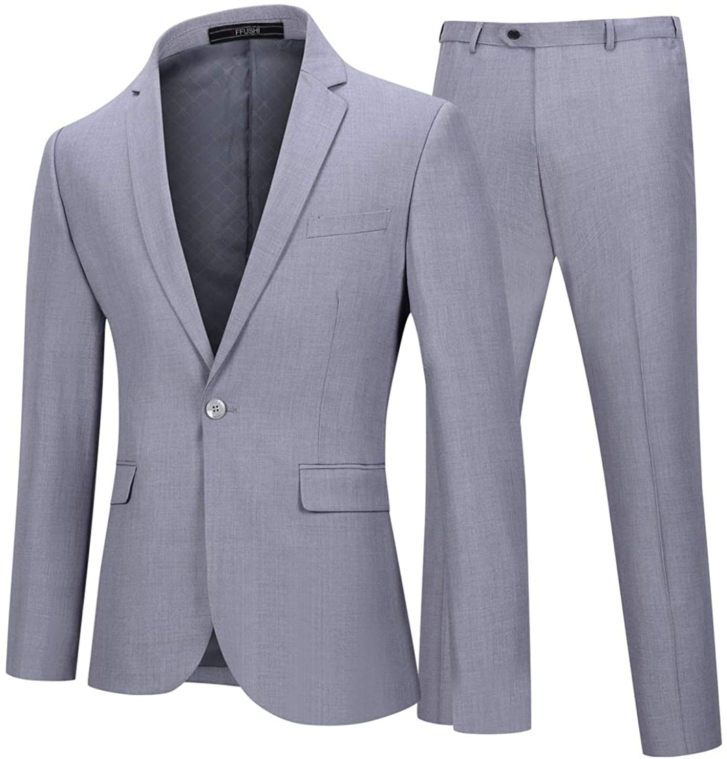 Formal Light Grey One Button 2 Piece Men's Suit