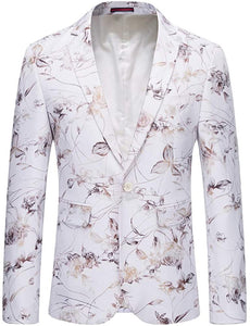 Men's Stylish Slim Fit White Floral Printed Blazer