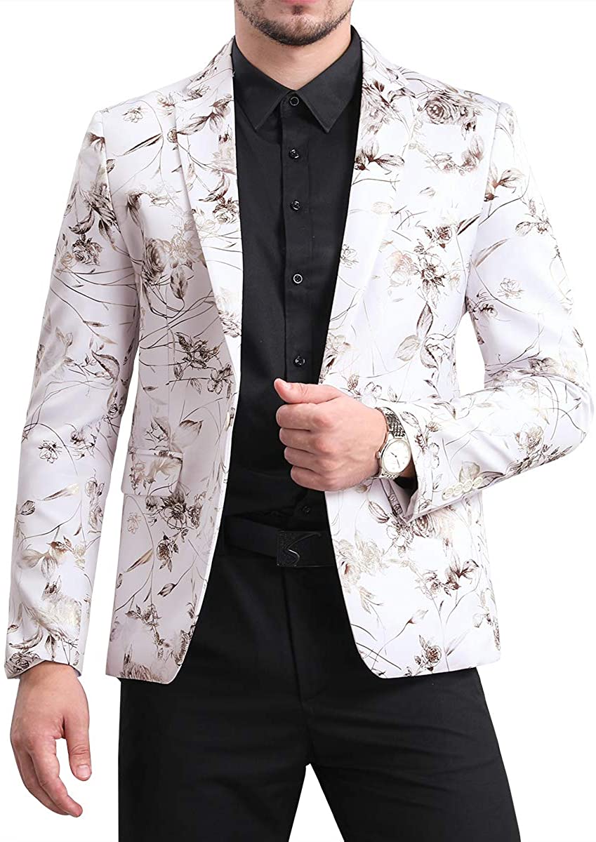 Men's Stylish Slim Fit White Floral Printed Blazer