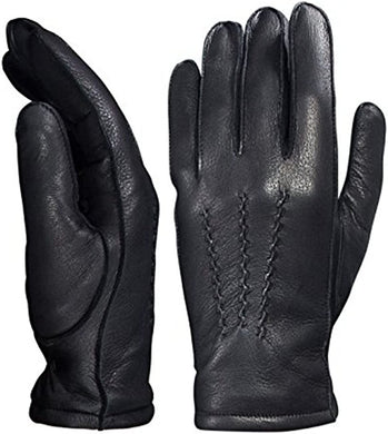 Winter Black - Fleece Lining Deerskin Leather Gloves