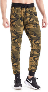 Men's Green Cotton Casual Camouflage Sweat Jogger Pants