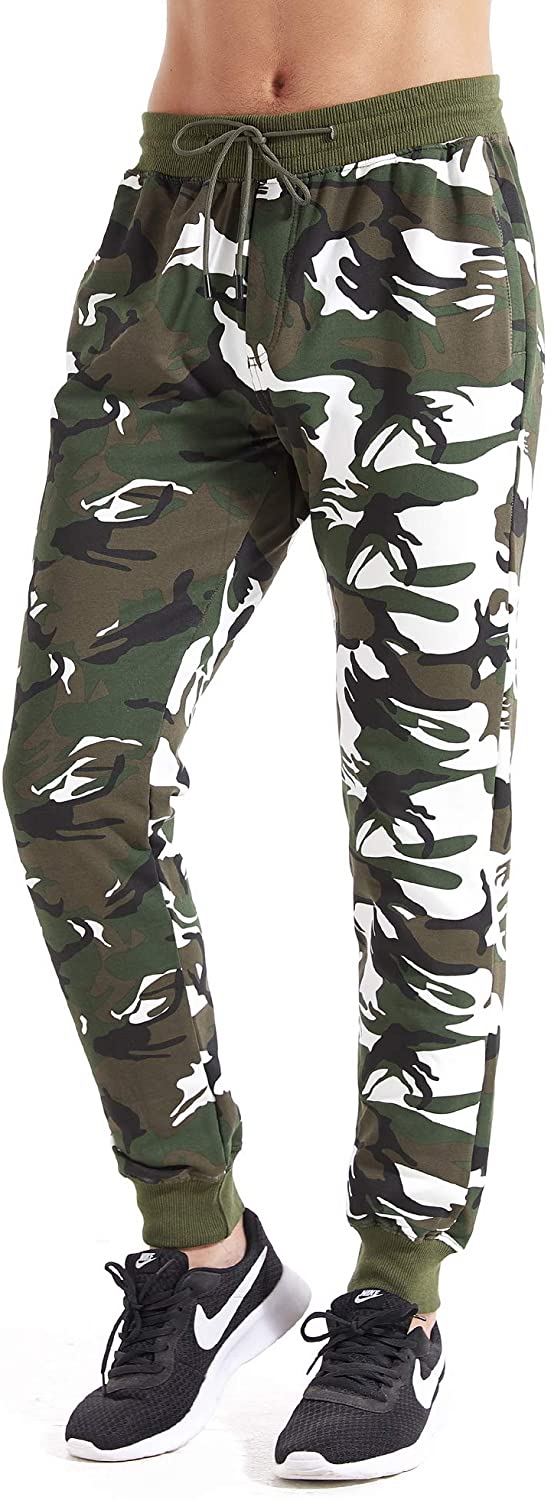 Men's Green Cotton Casual Camouflage Sweat Jogger Pants