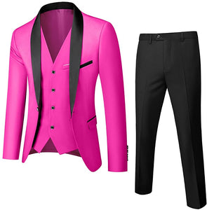 Men's One Button Lapel Pink 3pc Wedding Tuxedo Suit