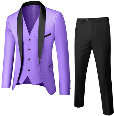 Men's One Button Shawl Light Purple 3 Piece Tuxedo Set with Bow Tie