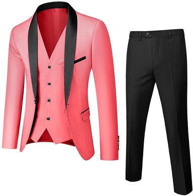 Men's One Button Shawl Pink 3 Piece Tuxedo Set with Bow Tie