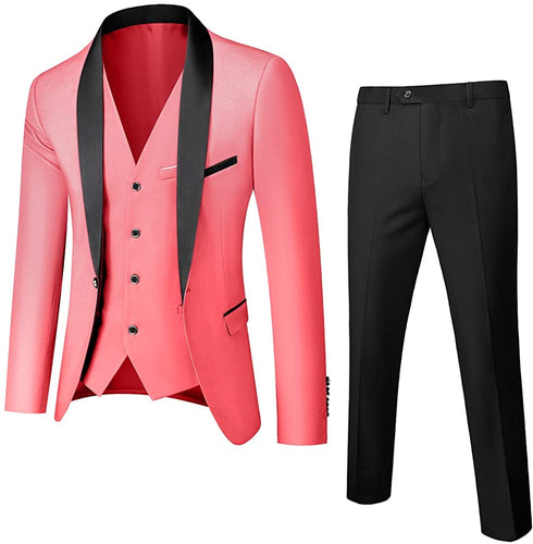 Men's One Button Shawl Pink 3 Piece Tuxedo Set with Bow Tie