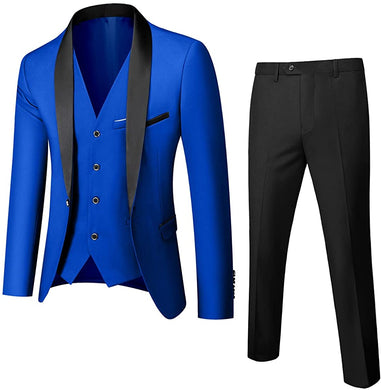 Men's One Button Lapel Royal Blue 3pc Wedding Tuxedo Suit