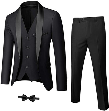 Men's One Button Lapel Black 3pc Wedding Tuxedo Suit