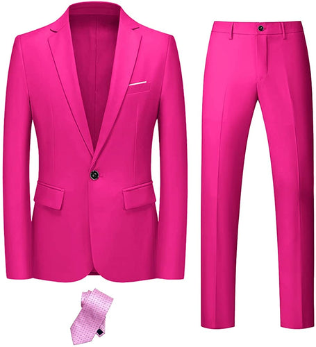 Men's Pink Long Sleeve Slim Fit 2 Piece Suit with Tie