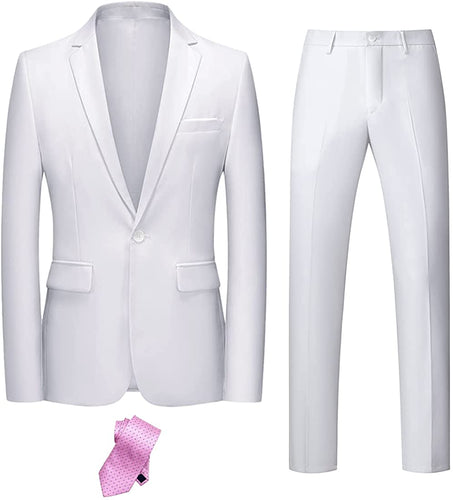 Oxford Chic White Men's 2 Piece Suit with Tie