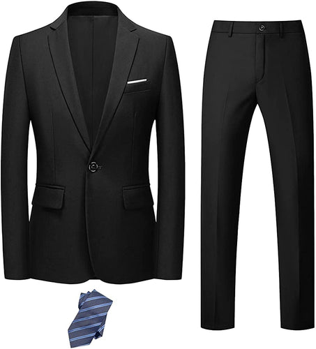 Oxford Chic Men's Black Slim Fit 2 Piece Suit with Tie