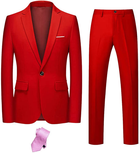Oxford Chic Men's Red 2 Piece Suit with Tie
