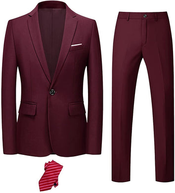 Burgundy Men's Slim Fit 2pc Suit with Tie