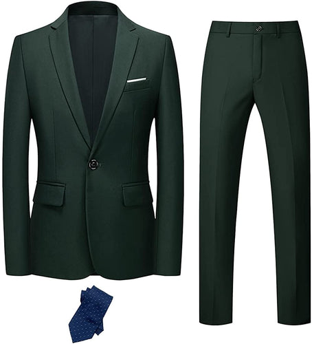 Fleurieu Hunter Green Men's Slim Fit 2 Piece Suit with Tie