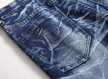 Load image into Gallery viewer, Men&#39;s Textured Blue Ripped Slim Denim Jeans