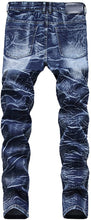 Load image into Gallery viewer, Men&#39;s Textured Blue Ripped Slim Denim Jeans