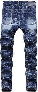 Men's Textured Blue Ripped Slim Denim Jeans