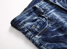 Load image into Gallery viewer, Men&#39;s Textured Blue Ripped Slim Denim Jeans