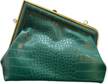 Load image into Gallery viewer, Chic Green Asymmetrical Crocodile Clutch Shoulder Bag
