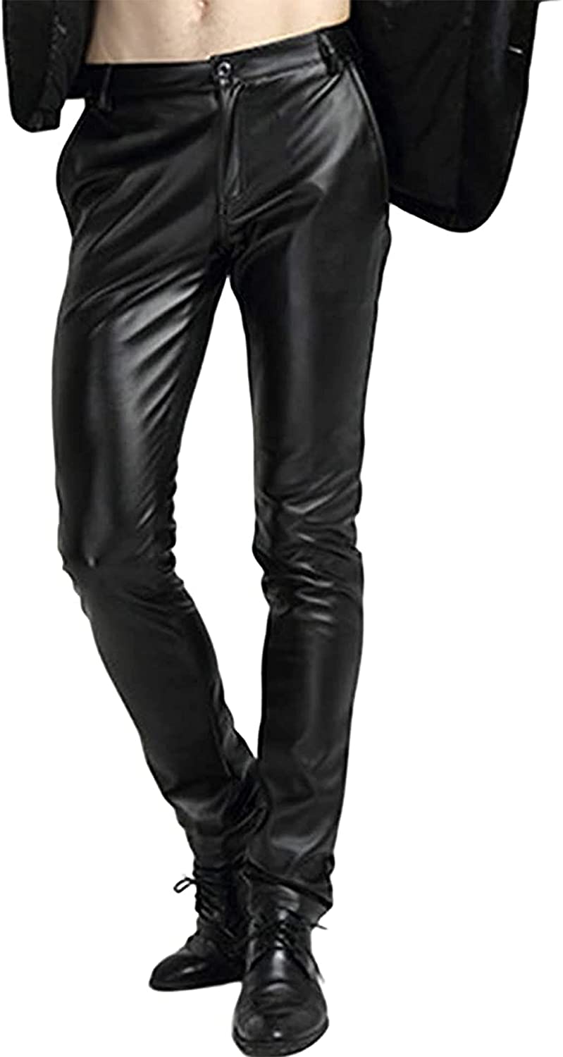 Tapered Pu Faux Black Leather Skinny Biker Pants