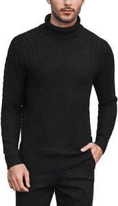 Men's Wine Red Turtleneck Slim Fit  Knitted Diamond Pattern Sweater