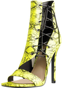 Cutout Lace Up Yellow Open Toe High Heel Booties