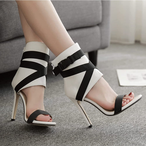 White PU Open Toe High Heel Sandal