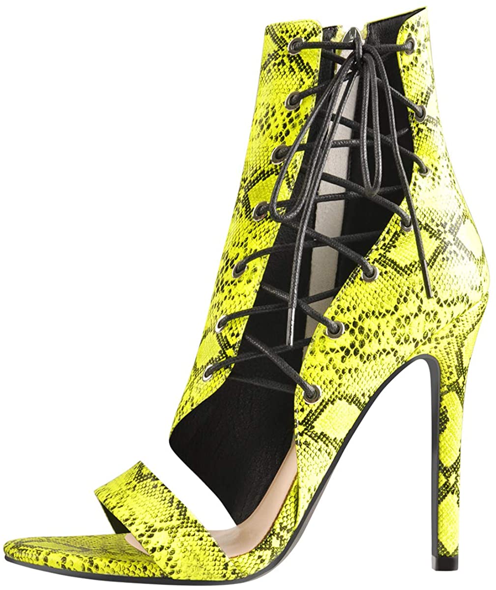 Cutout Lace Up Yellow Open Toe High Heel Booties