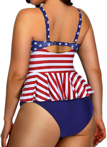 Modish American Flag Tummy Control Two Piece Bathing Suit