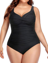 Load image into Gallery viewer, Black Plus Size One Piece Twist Front Bathing Suit