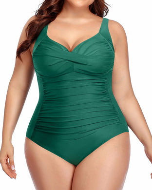 Plus Size Green One Piece Twist Front Bathing Suit