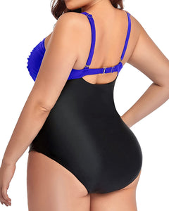 Classy Blue & Black Plus Size Twist Front Bathing Suit