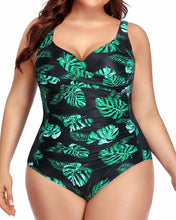 Load image into Gallery viewer, Classy Green Leaf Plus Size Twist Front Bathing Suit