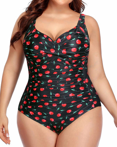 Classy Cherry Plus Size Twist Front Bathing Suit