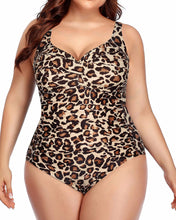 Load image into Gallery viewer, Classy Leopard Plus Size Twist Front Bathing Suit