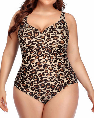 Classy Leopard Plus Size Twist Front Bathing Suit