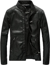 Load image into Gallery viewer, Men&#39;s Black Faux Leather Ribbed Long Sleeve Jacket