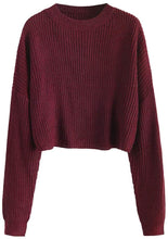 Load image into Gallery viewer, Cozy Burgundy Red Long Sleeve Knitted Sweater