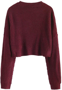 Cozy Burgundy Red Long Sleeve Knitted Sweater