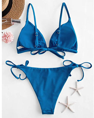 Solid Blue Triangle Bikini Set