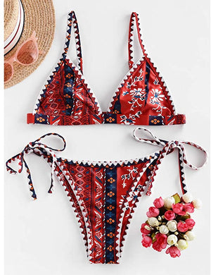 Red Flower Triangle Bikini Set