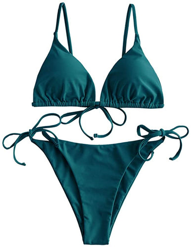 Solid Peacock Blue Triangle Bikini Set