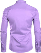 Load image into Gallery viewer, Men&#39;s Banded Collar Lavender Long Sleeve Button Down Shirt